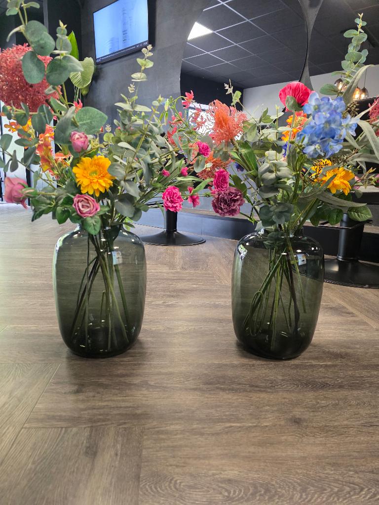 Smoke glass vazen incl. Kunstbloemen loods 5, Overige kleuren, Ophalen of Verzenden, Minder dan 50 cm, Glas