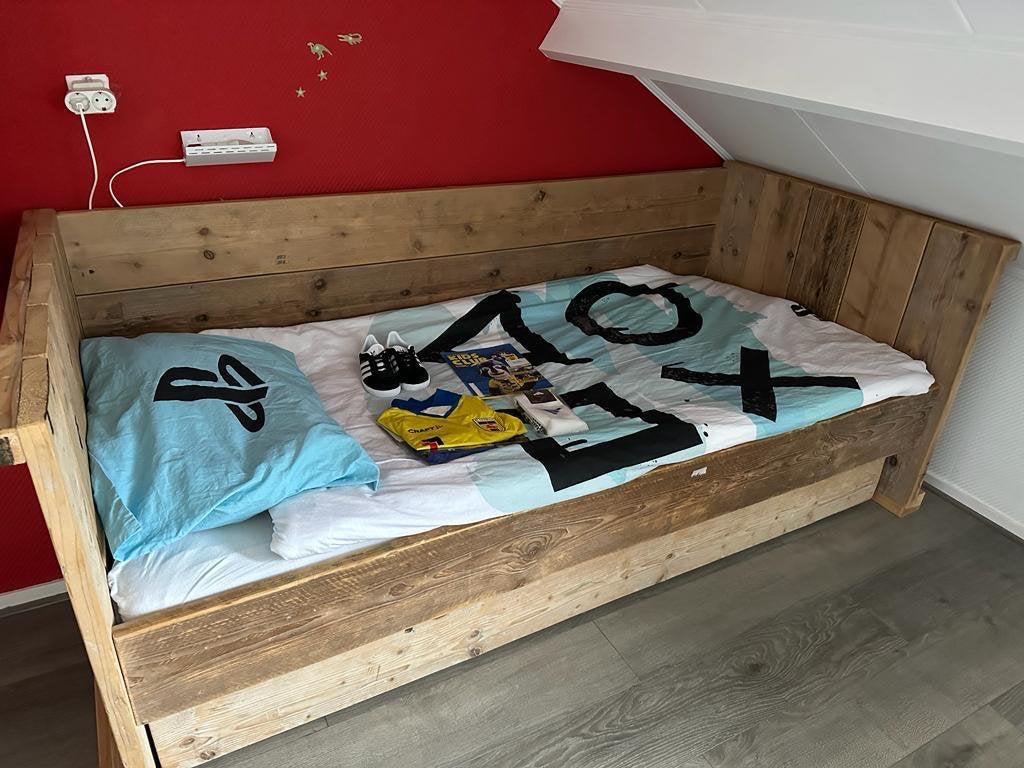 Stevig goed bed 90x200 met onderlade extra matras, Ophalen, 85 tot 100 cm, Zo goed als nieuw, Matras
