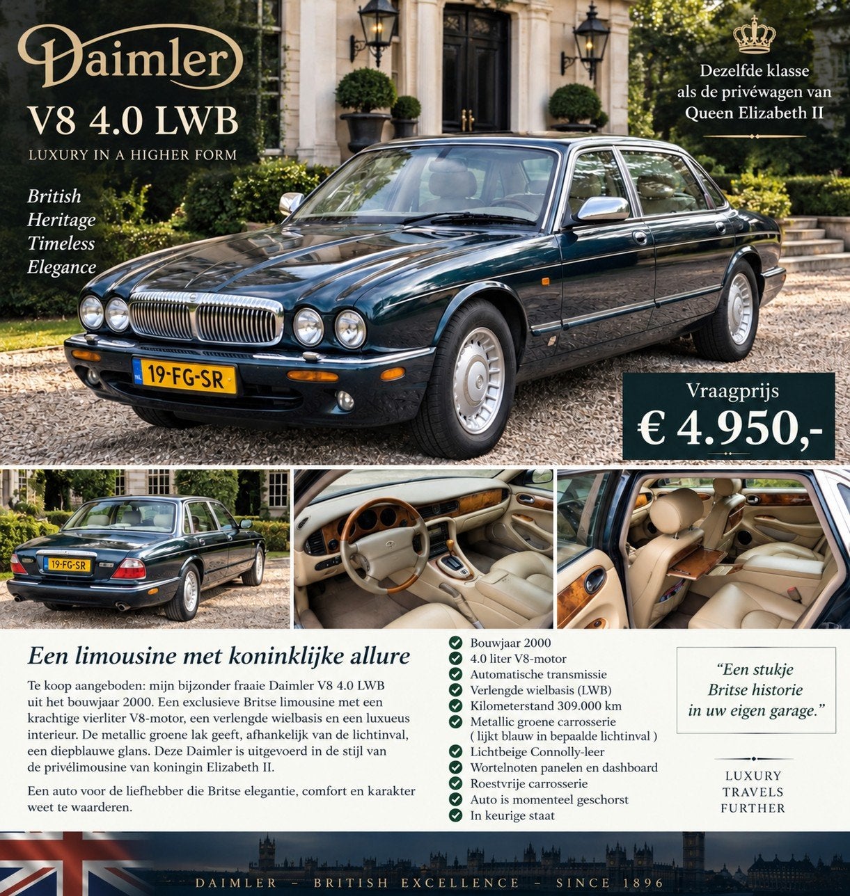 DAIMLER 4 LITER V8 LWB, Auto's, Particulier, Te koop