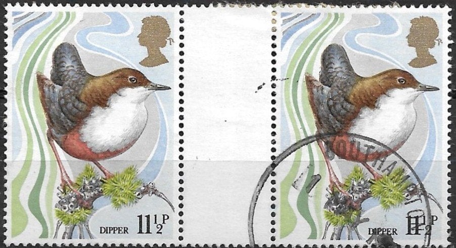Engeland 1980 brugpaar mi.818 vogel WATERSPREEUW nom. 11½p, Verzenden, Gestempeld