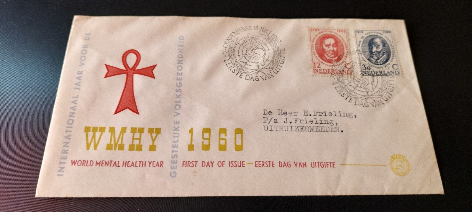 Eerste dagenvelope e44 geestelijke volgezondheid zegels 1960, Ophalen, Beschreven, Nederland