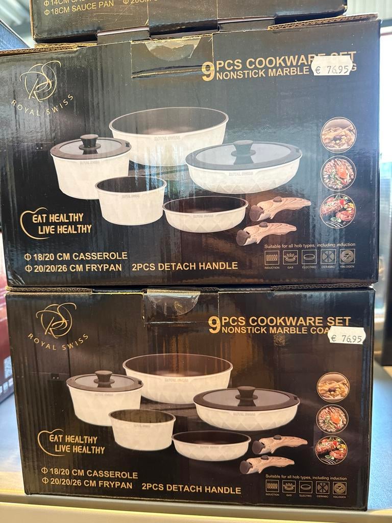 Nieuwe Royal Swiss 9-delige pannenset - Moederdagtip!, Overige materialen, Inductieplaat, Nieuw, Pannenset