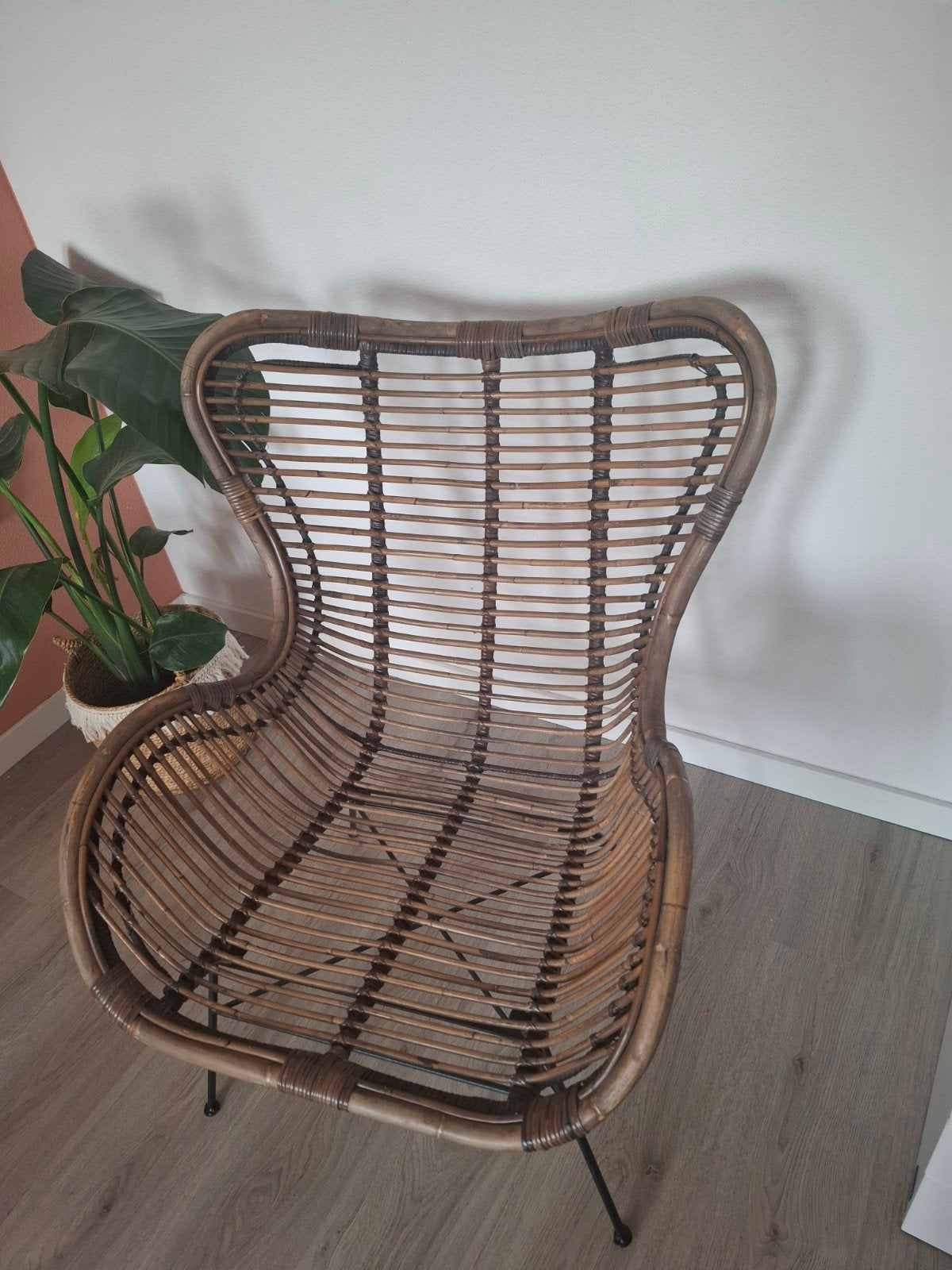 Rotan vlinderstoel – bohemian loungestoel, Huis en Inrichting, Stoelen, Ophalen, Gebruikt, Bruin, Eén