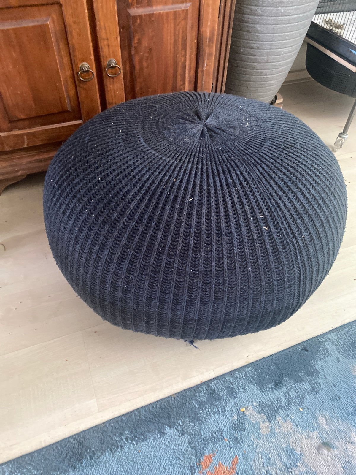 IKEA Poef - Donkerblauw Gebreid Voetenbankje, Ophalen, Minder dan 50 cm, Gebruikt, Rond