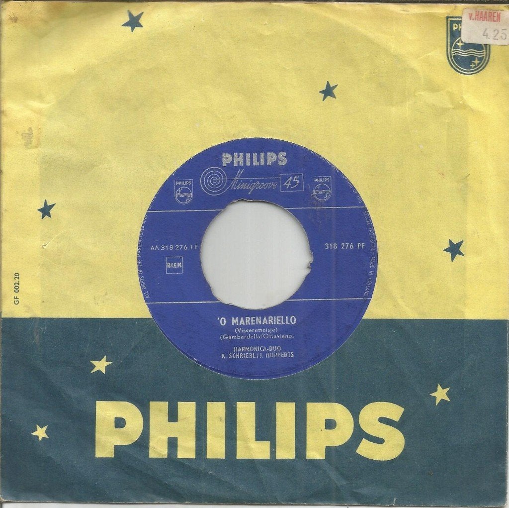 Harmonica Duo K. Schriebl / J. Hupperts – 'O Marenariello, Gebruikt, 7 inch, Levenslied of Smartlap, Beschermende buitenhoes