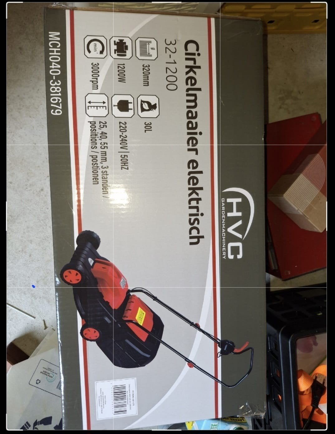 HVC Elektrische Cirkelmaaier 1200W, 32cm Maaibreedte, Ophalen