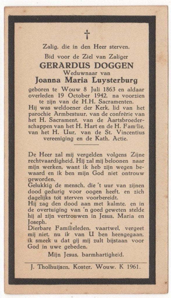 Gerardus Doggen 1863 Wouw + 1942 Wouw, 79 jaar oud, Ophalen of Verzenden