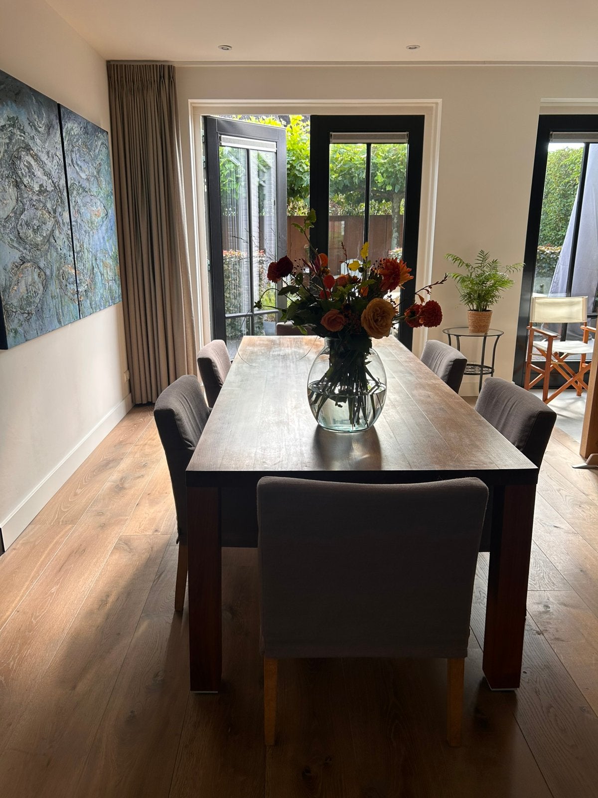 RIVA 1920 eetafel met 6 stoelen, Ophalen, Gebruikt, 200 cm of meer, 50 tot 100 cm