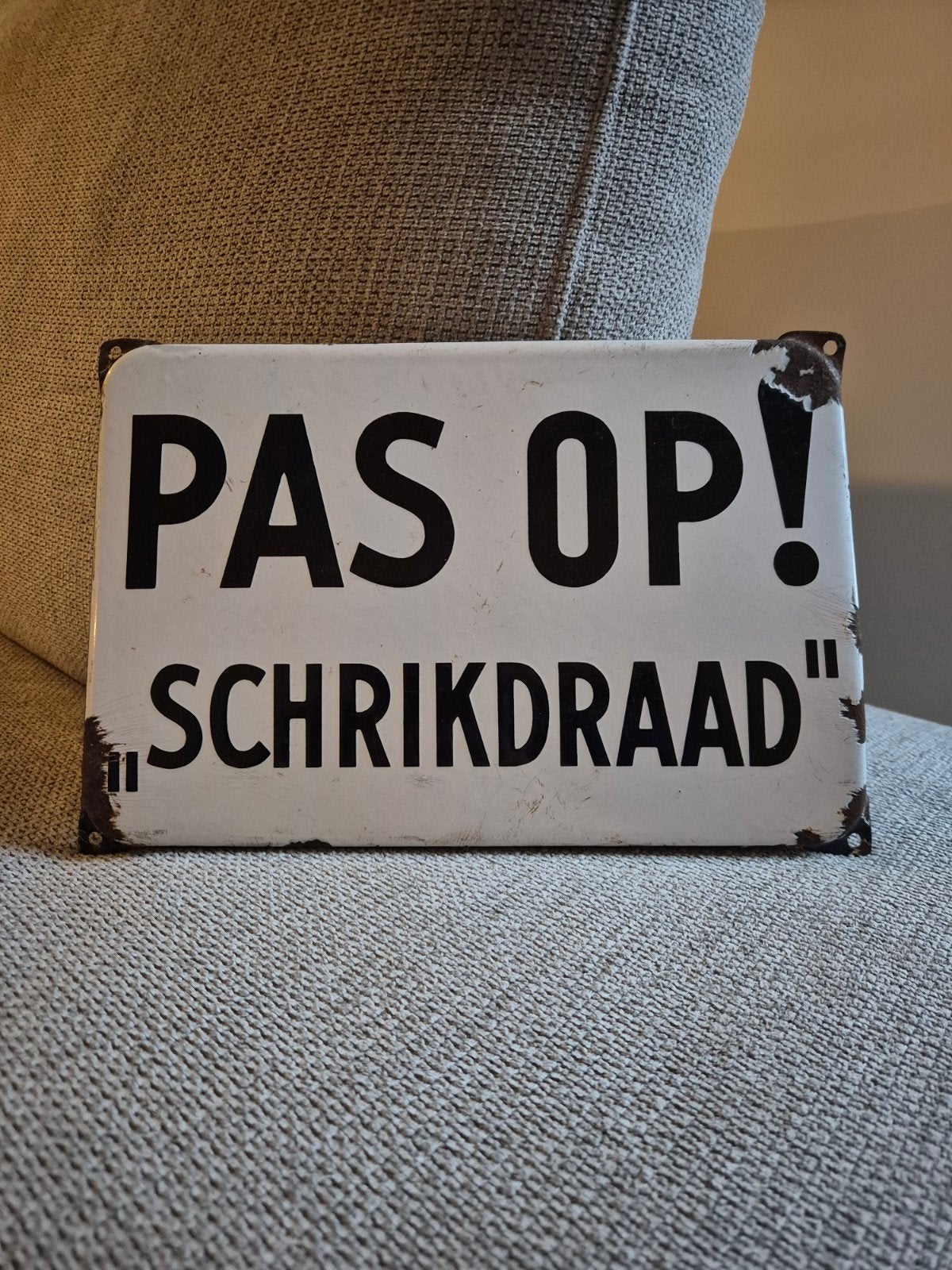emaille bord pas op Schrikdraad, Ophalen of Verzenden, Gebruikt, Reclamebord