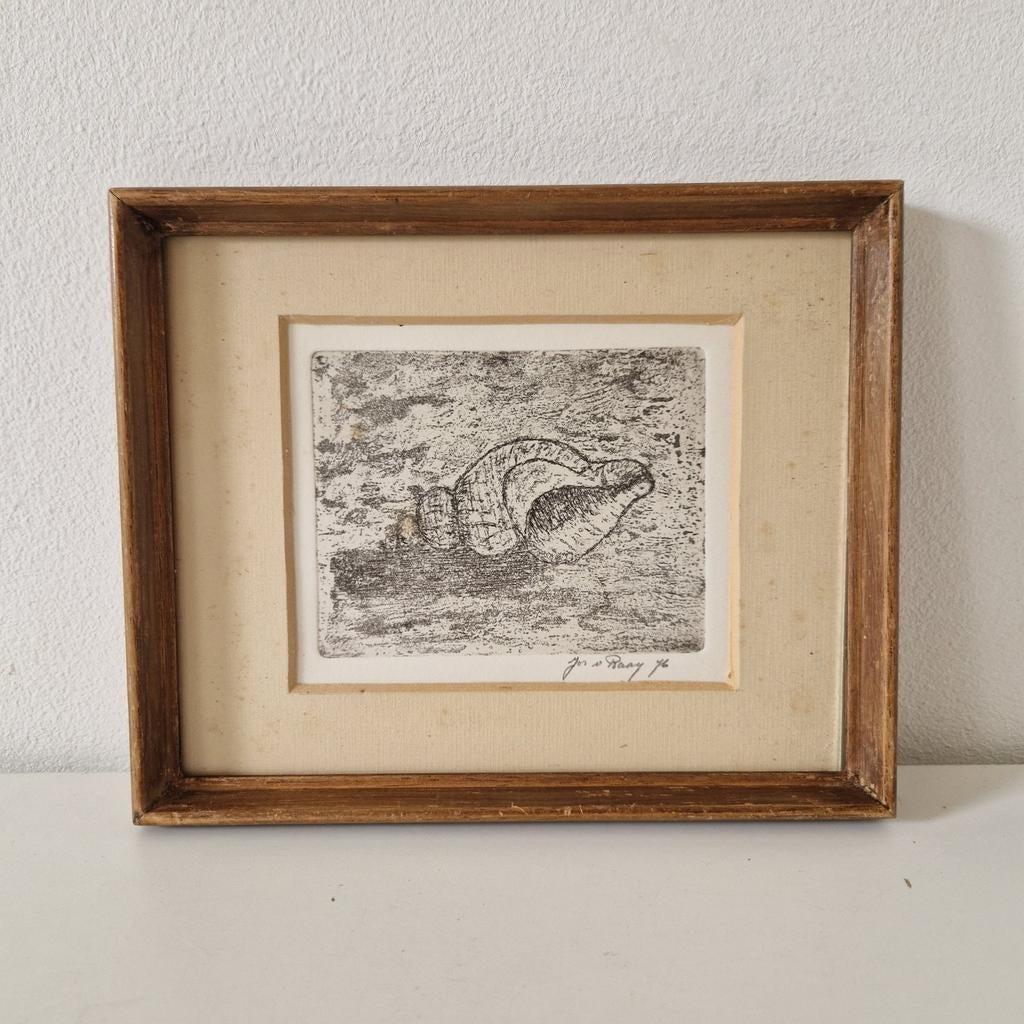 Vintage ets 1976 van een slakkenhuis schilderij, Antiek en Kunst, Ophalen of Verzenden