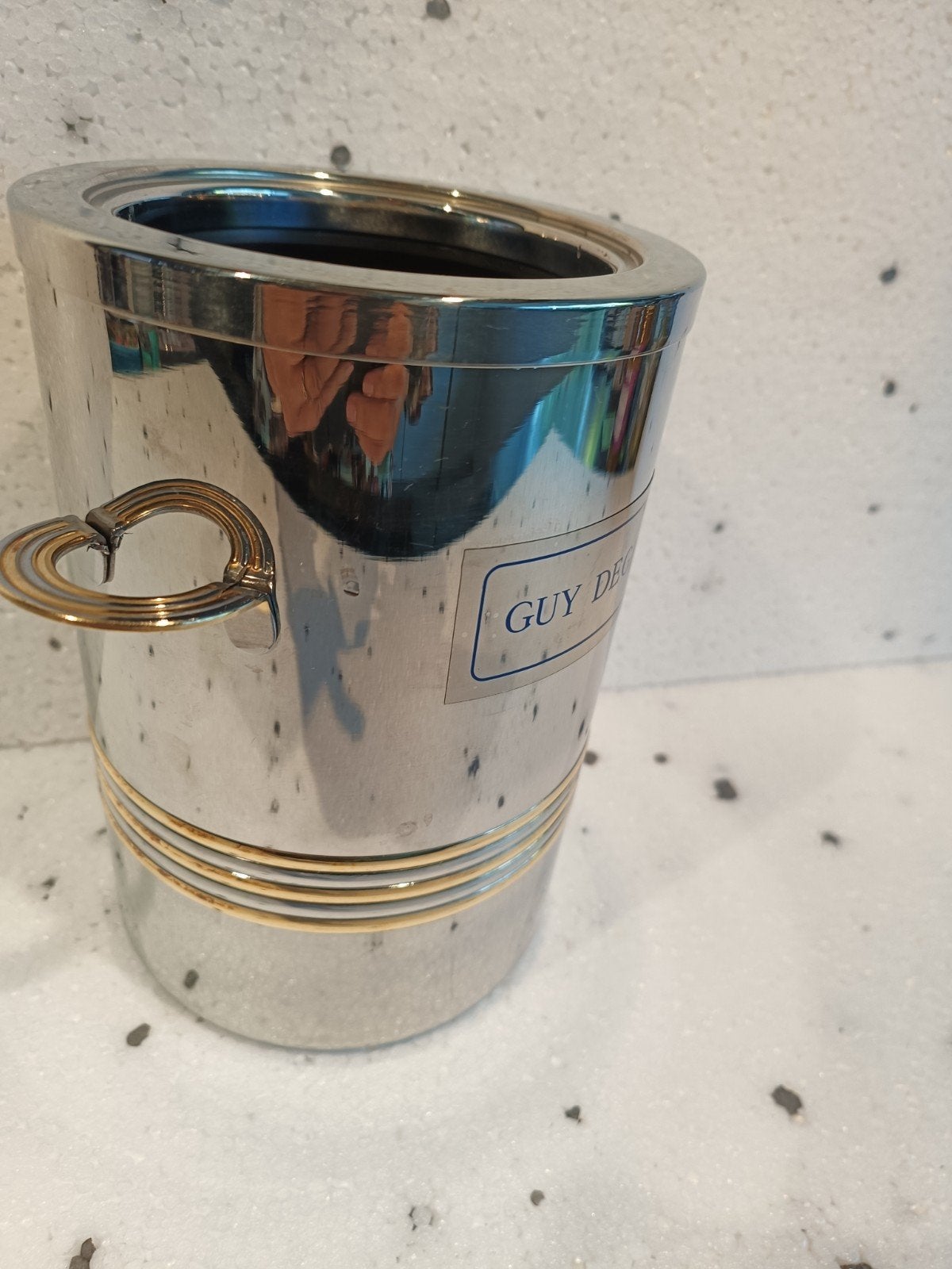Guy Degrenne Wijnkoeler Roestvrij staal met gouden accenten, Flessenkoeler, Gebruikt, Zilver, Ophalen of Verzenden