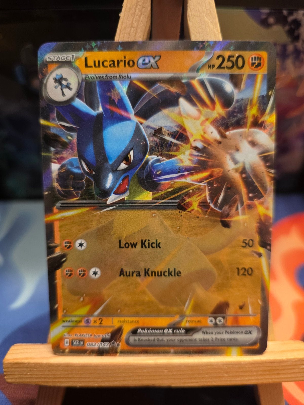 Pokemon Stellar Crown Lucario EX 082/142, Verzenden, Zo goed als nieuw, Losse kaart, Foil