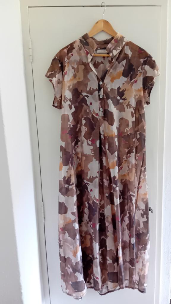 Betty & Co midi jurk camouflage print bruin camel M/L 38/40, Kleding | Dames, Maat 38/40 (M), Bruin, Ophalen of Verzenden, Zo goed als nieuw