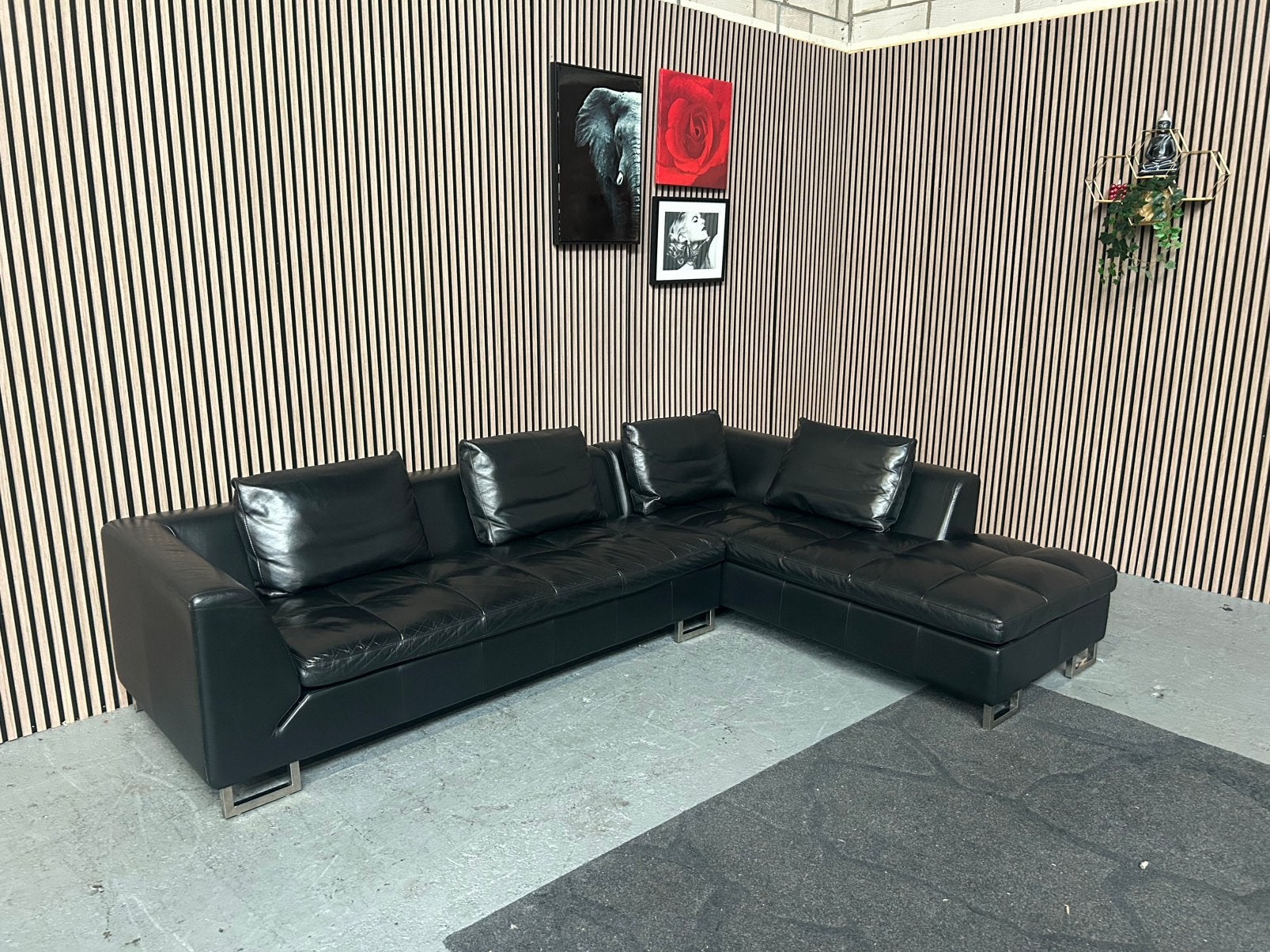 GRATIS LEVERING Hoekbank Leer Zwart 290X210 GEREINIGD, Huis en Inrichting, 250 tot 300 cm, Hoekbank zwart leer, Hoekbank, Leer
