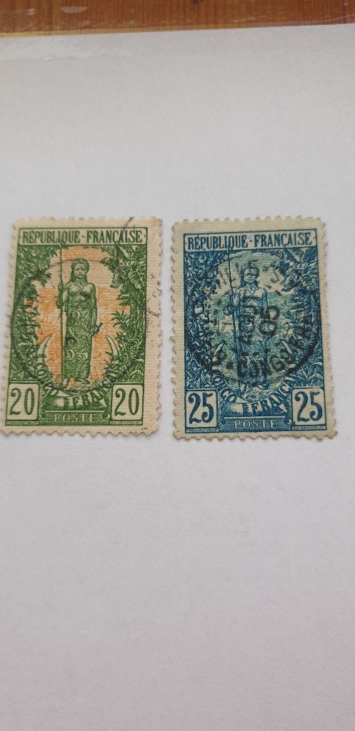 6977 frankrijk franse kolonie congo 1900 25f en 20f, Verzenden