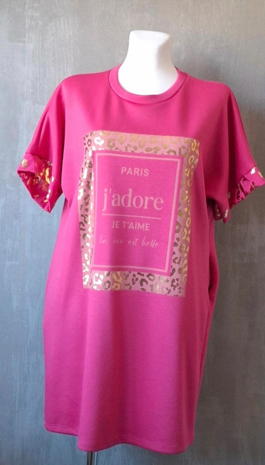 Roze J'adore Tuniek Jurk met Gouden Luipaardprint, Maat 38/40 (M), Nieuw, Ophalen of Verzenden, Onbekend
