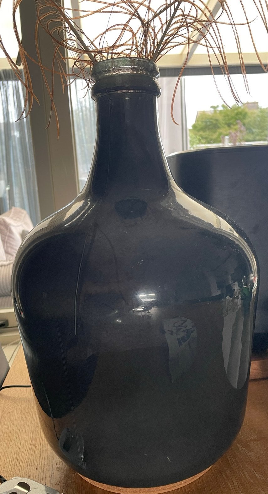 Grote petrolkleurige glazen vaas/fles, 45cm hoog, Huis en Inrichting, Ophalen, Gebruikt, Overige kleuren, 45 cm