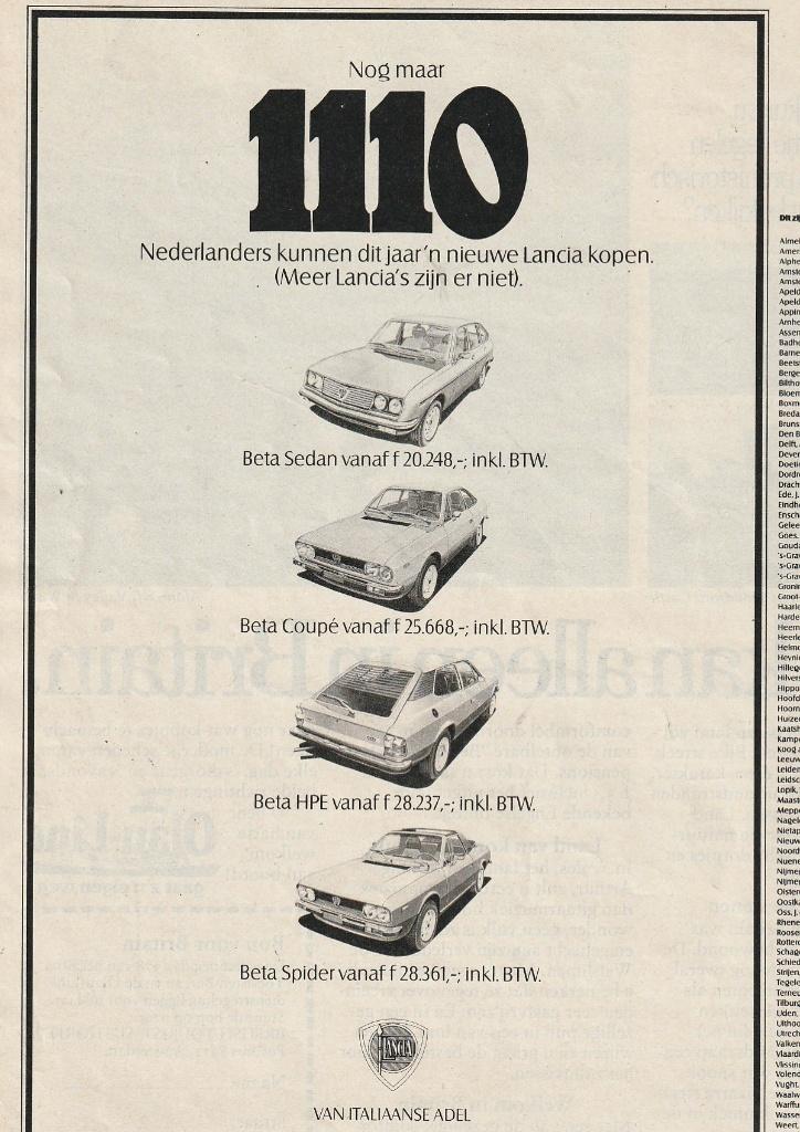 Retro reclame 1978 Lancia Beta Sedan & Coupé & Spider & HPE, Verzenden, Overige typen
