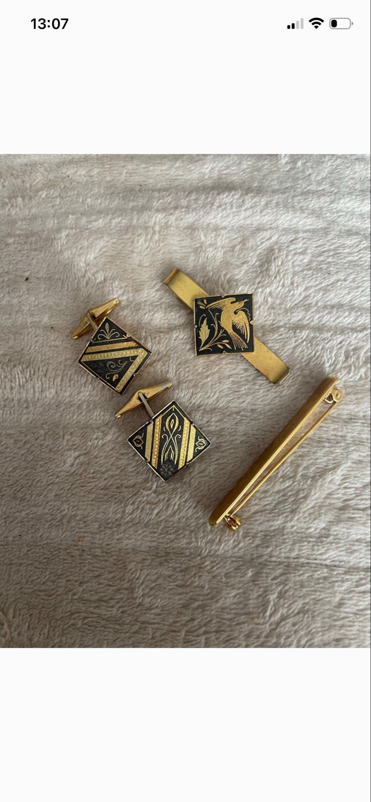 Vintage manchetknopen en dasspeld set, verguld, Ophalen of Verzenden, Gebruikt, Overige materialen, Verguld