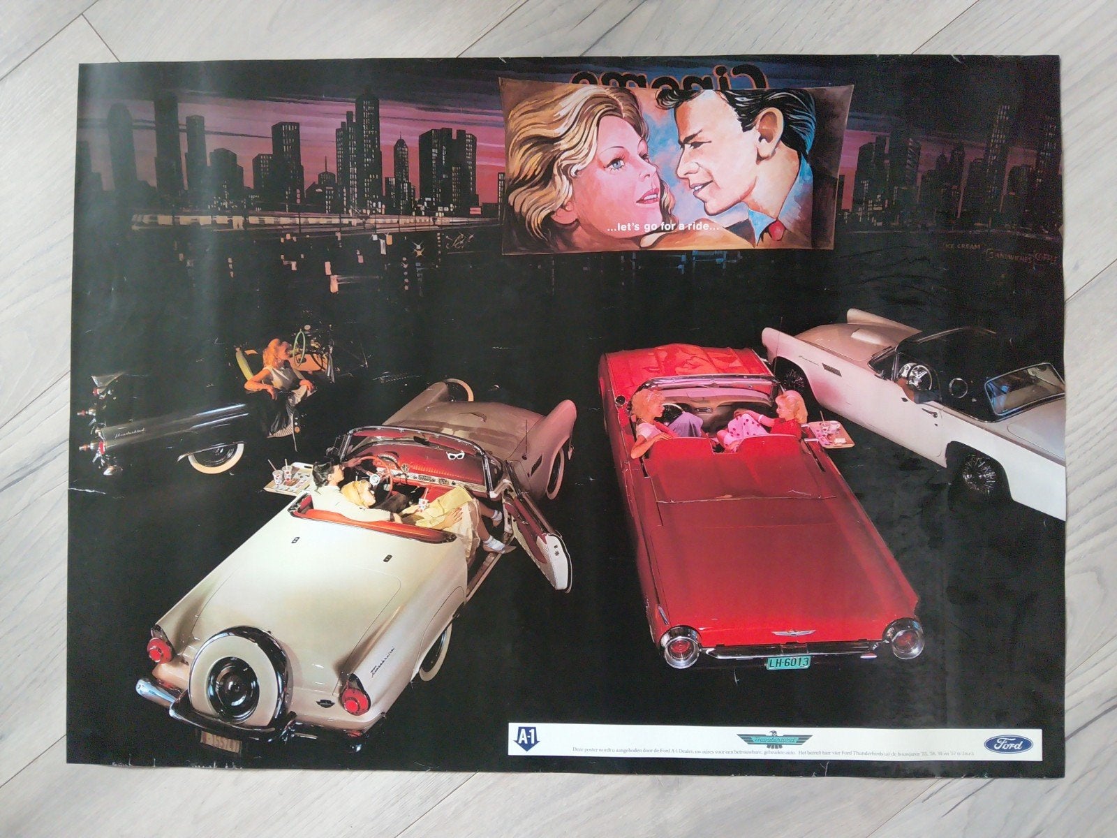 Vintage Ford Thunderbird Poster - Jaren '50/'60 Auto's, Gebruikt, Rechthoekig Liggend, Ophalen of Verzenden, A1 t/m A3