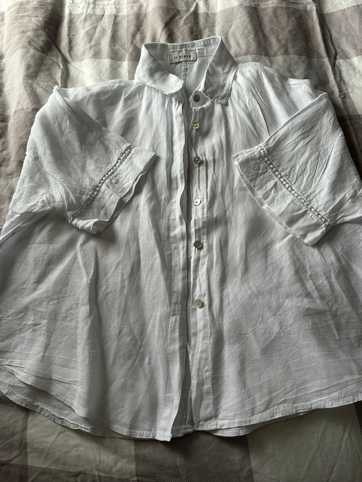 Witte linnen blouse van In Shape, Kleding | Dames, Ophalen of Verzenden, Zo goed als nieuw, Maat 42/44 (L), Wit
