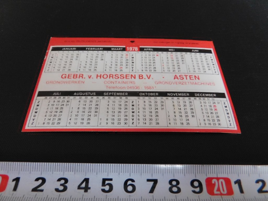 sticker Kalender 1978 Asten Gebr. v. Horssen bv Grondwerken, Verzamelen, Ophalen, Zo goed als nieuw