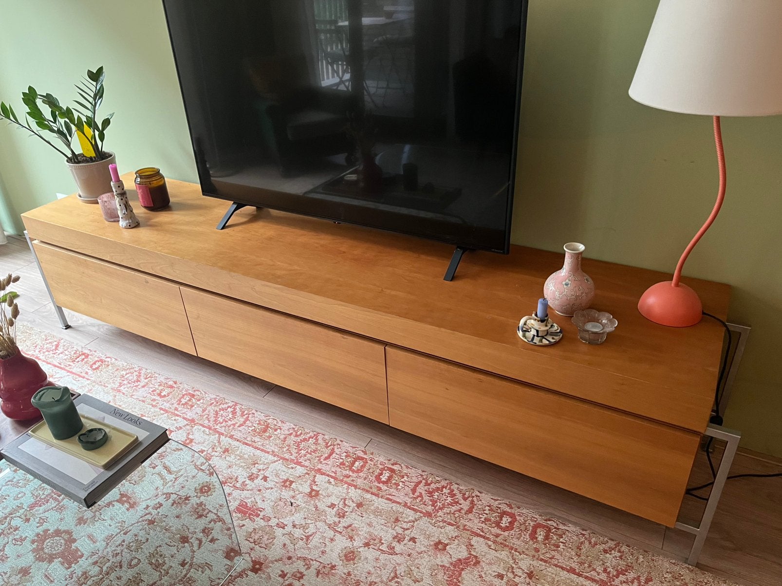 Houten tv meubel, Huis en Inrichting, Ophalen, Gebruikt, 200 cm of meer, Minder dan 100 cm