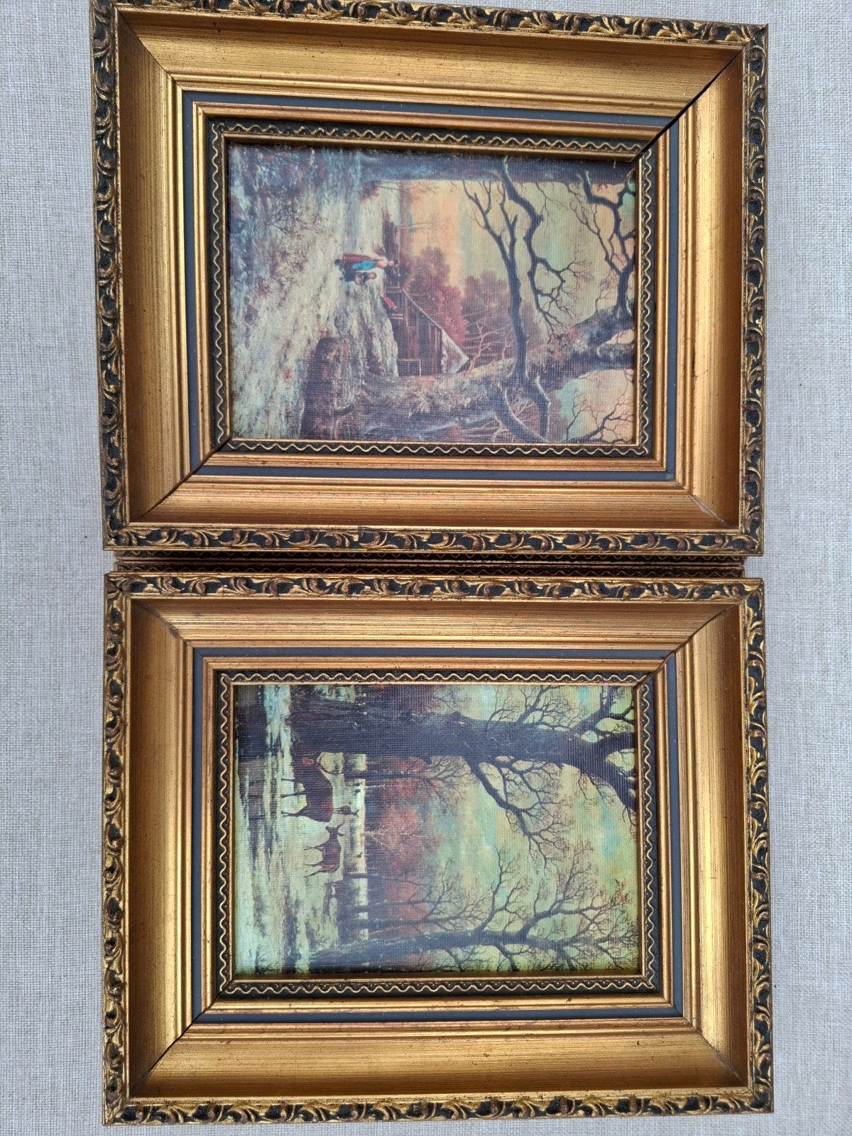 Twee klassieke landschapsschilderijen in gouden lijsten, Antiek en Kunst, Kunst | Schilderijen | Klassiek, Ophalen of Verzenden