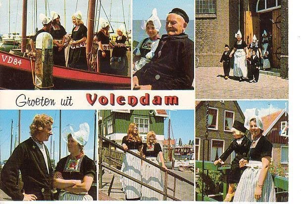 Ansichtkaart	Volendam	klederdracht	6-luik, Verzenden, 1960 tot 1980, Gelopen, Noord-Holland