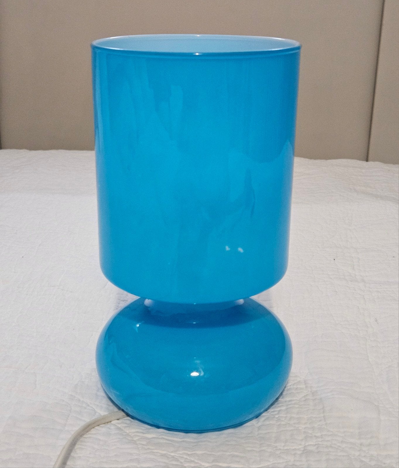 IKEA Lykta blauwe glazen paddenstoellamp met schakelaar, Gebruikt, Glas, Vintage, Blauw