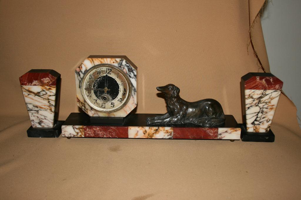 Marmeren Art Deco 3-delig klokkenstel, Ophalen of Verzenden