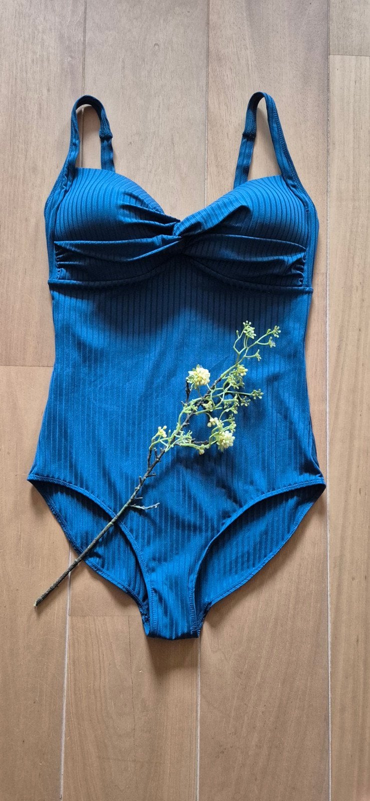 Nieuw badpak maat 44 petrol geribbeld, Kleding | Dames, Badmode en Zwemkleding, Ophalen of Verzenden, Nieuw, Overige kleuren, Badpak