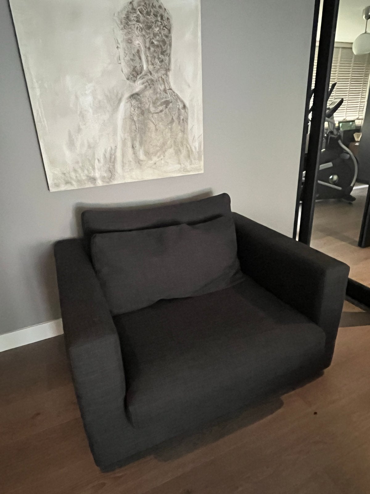 Comfortabele donkergrijze loveseat - 130x107x69cm, Ophalen, Gebruikt, 100 tot 125 cm, Tweepersoons