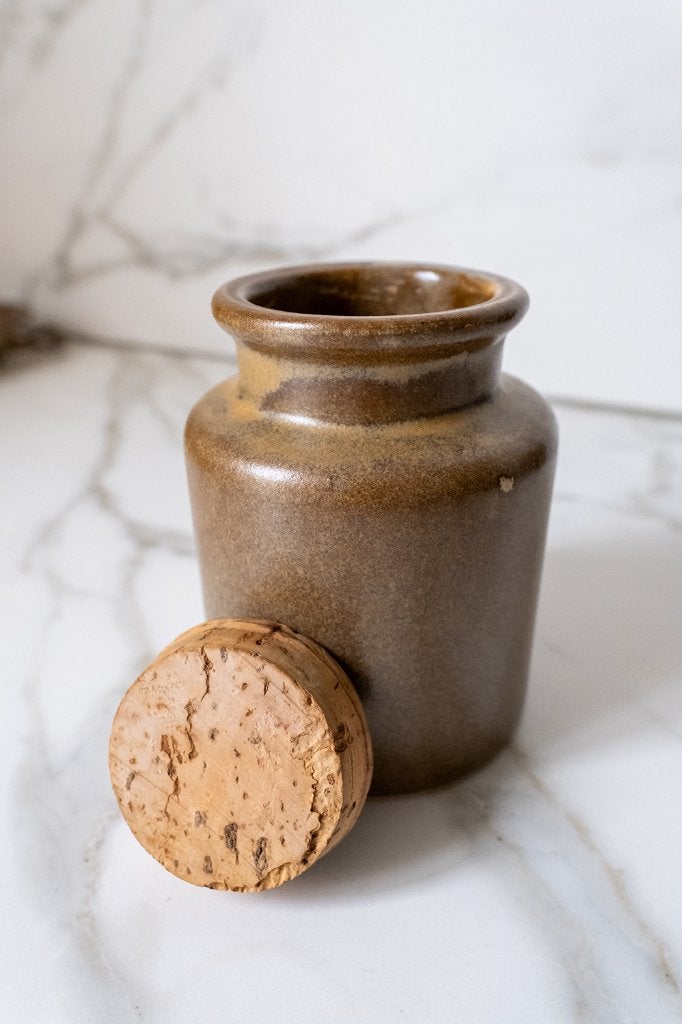 Vintage Franse Opbergpot Gres Kurk Deksel, Ophalen of Verzenden