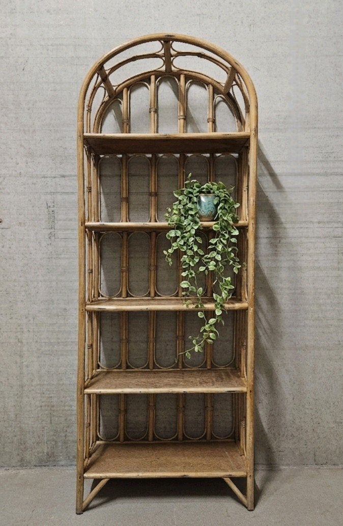 Prachtige vintage rotan boekenkast vakkenkast (boogmodel), Ophalen of Verzenden