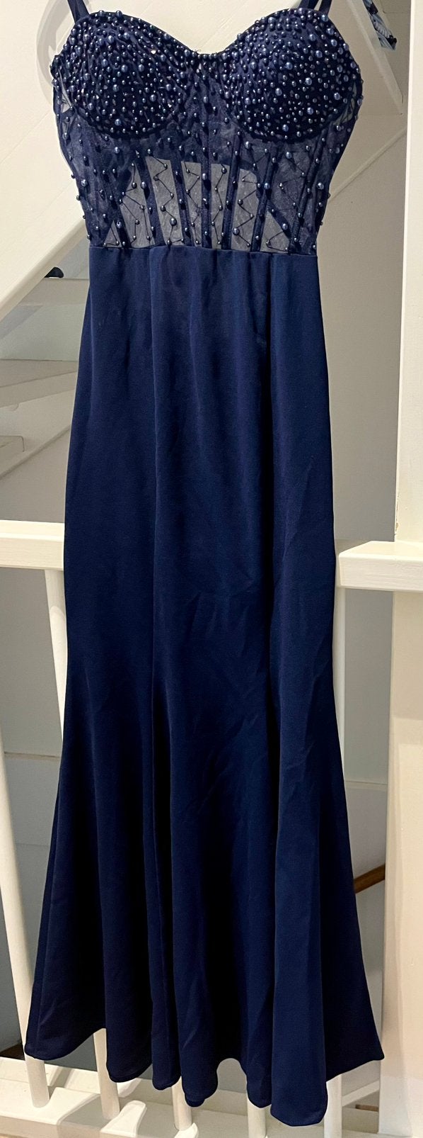 Donkerblauwe galajurk / avondjurk, Galajurk, Blauw, Ophalen of Verzenden, Zo goed als nieuw