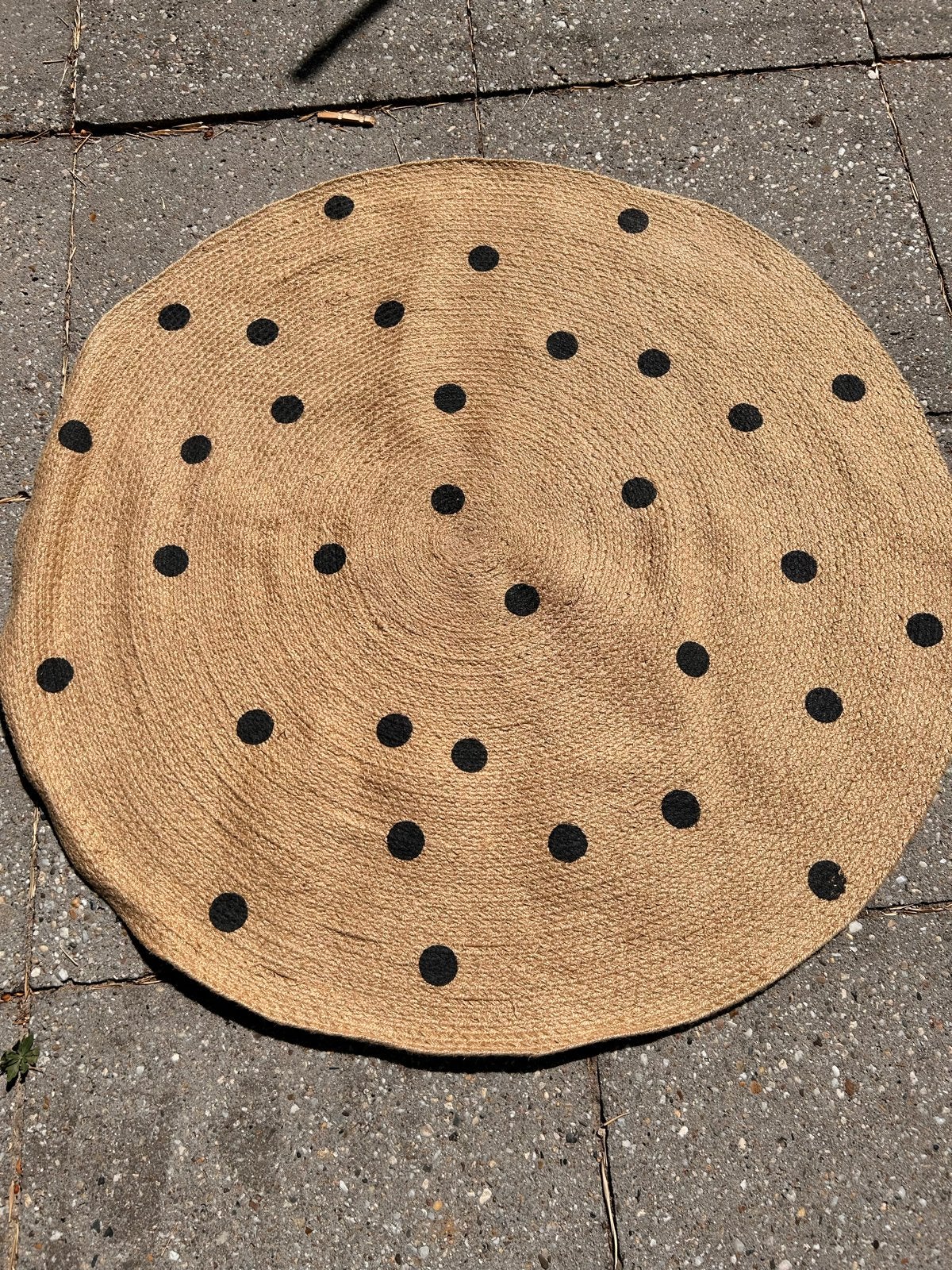 Ferm vloerkleed rond van jute met stippen 100cm, Ophalen, Zo goed als nieuw, Rond, 50 tot 100 cm