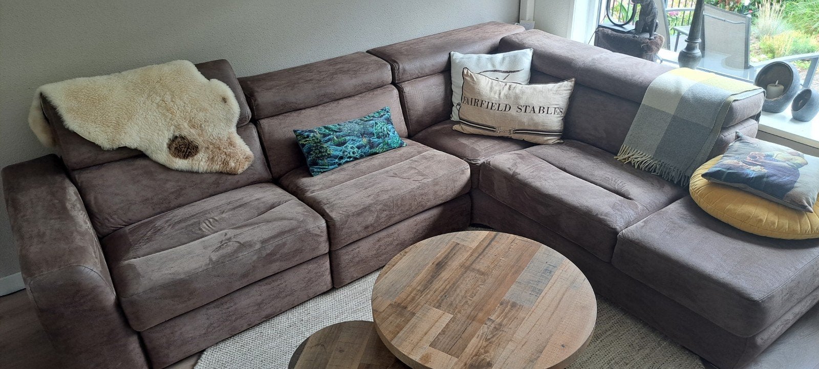 Xooon Hoekbank als nieuw!!Taupe met elektrisch relaxgedeelte, Huis en Inrichting, Ophalen, Zo goed als nieuw, Stof
