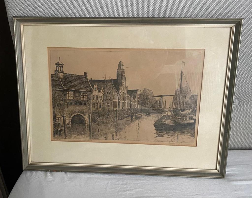 Mooie ingelijste tekening van Delfshaven, Rotterdam, Ophalen of Verzenden