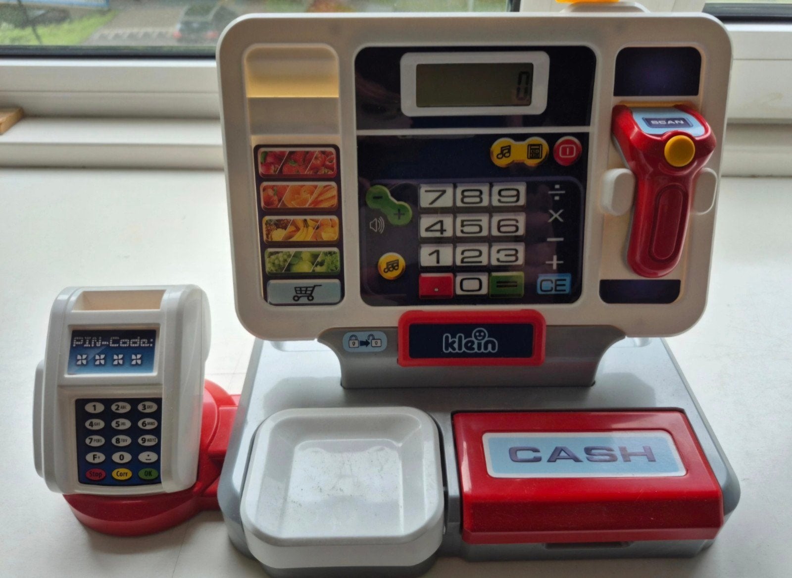 Klein Kassa met Scanner, Pinautomaat en Speelgeld, Ophalen, Zo goed als nieuw, Met geluid