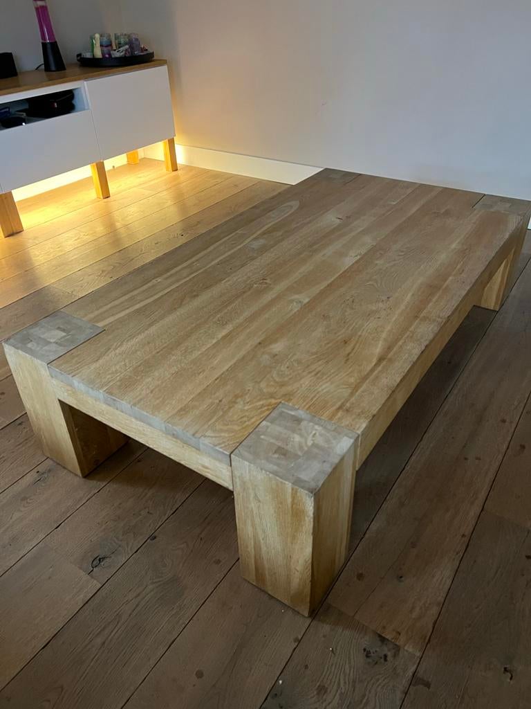 Massief eiken salontafel Goossens 80x150 cm, Huis en Inrichting, Tafels | Salontafels, Ophalen, Gebruikt, 100 tot 150 cm, Eikenhout