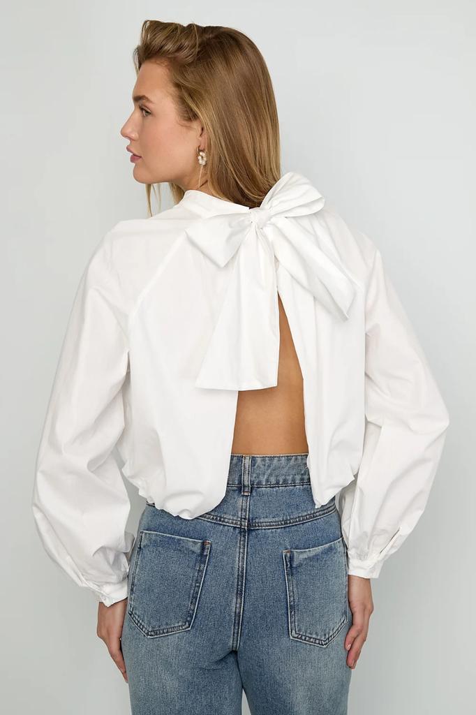Cropped Blouse met Open Achterkant en Grote Strik, Ophalen of Verzenden, Nieuw, Maat 36 (S), Wit