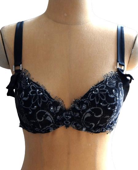 Nieuwe Pleasure State sexy bh, stras, zwart/zilver, Mt. 75 C, Pleasure State, Verzenden, Zwart, BH