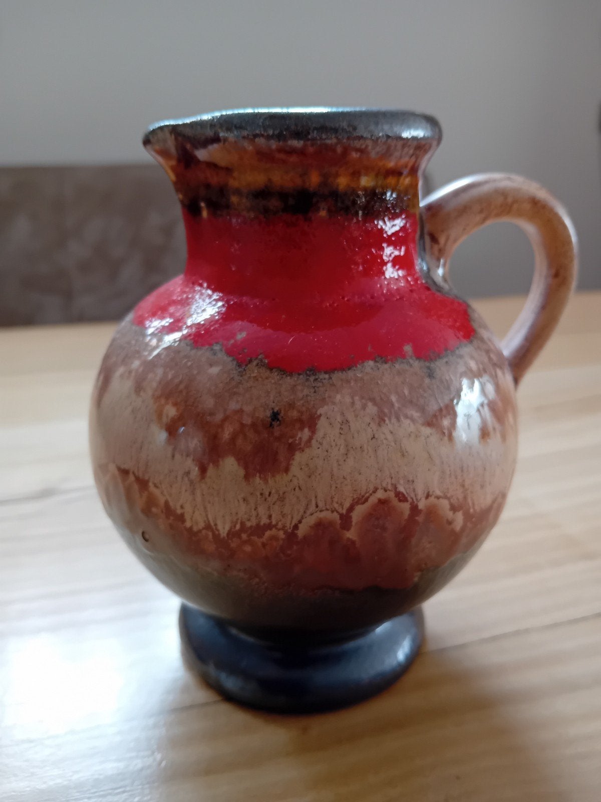 Vintage West-Duits Aardewerk Vaasje/Kruikje Rood/Bruin, Ophalen of Verzenden