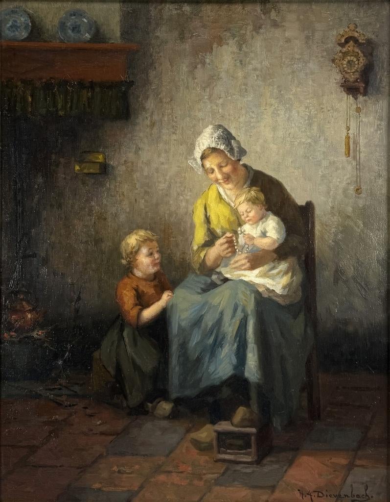 1064. Olieverfschilderij, H. Dievenbach - 20e eeuw, Ophalen of Verzenden