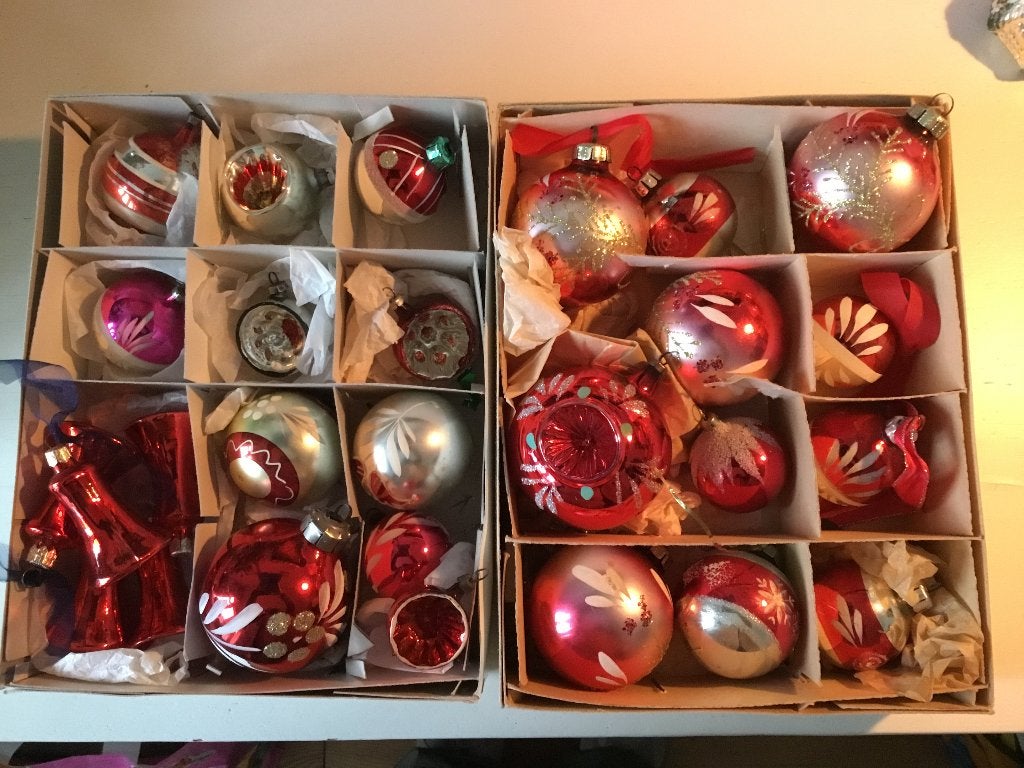 Kerstboom kerst versiering rood gesuikerd ballen glas 27x, Diversen, Kerst, Gebruikt, Ophalen of Verzenden
