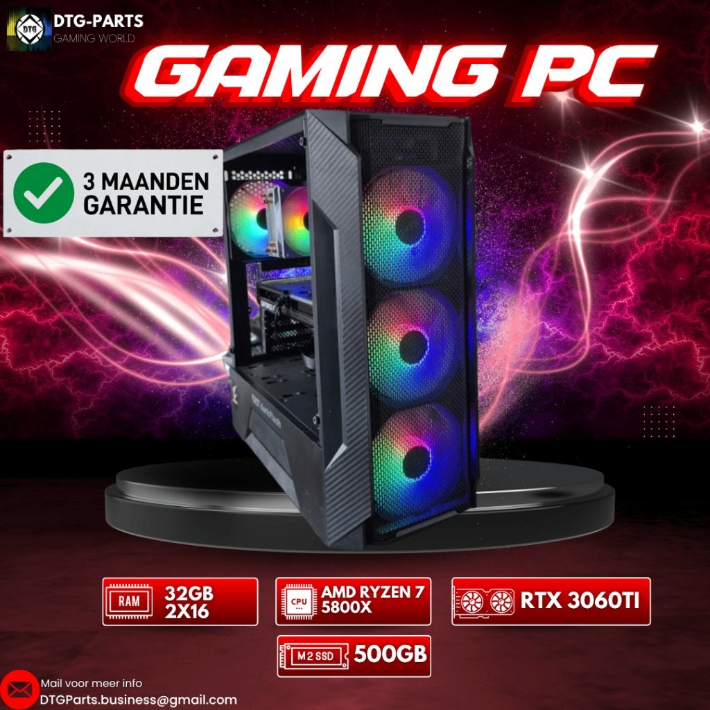 Gaming PC // RTX 3060 ti & AMD 7 5800X & 32GB, Ophalen, 7604 HM, 32 GB, DTGParts.Business@gmail.com