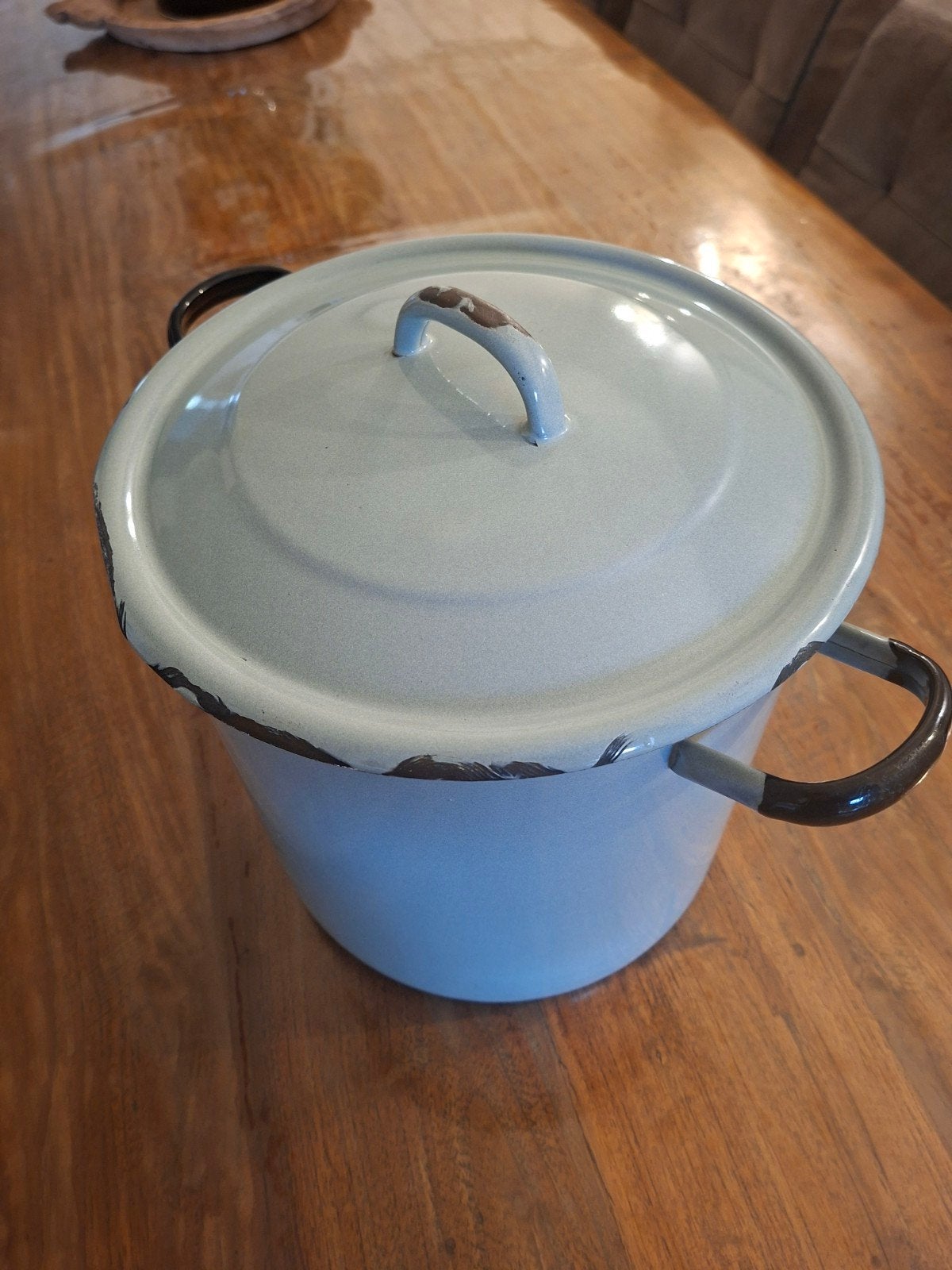 Vintage emaille pan met deksel - Lichtgroen, Ophalen of Verzenden