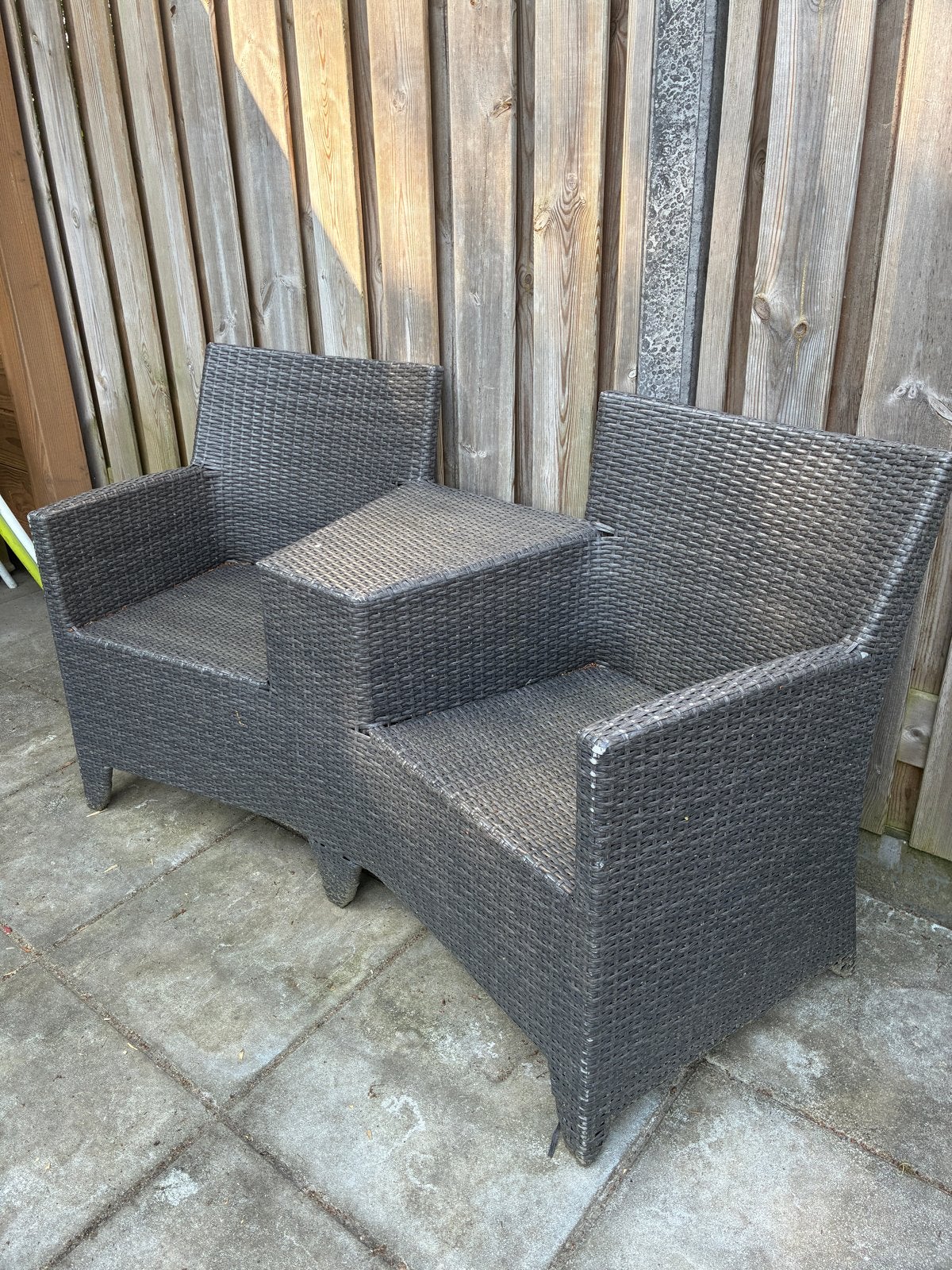 Tete-a-tete tuinzitje met kussens, Gebruikt, Loungeset, Wicker, Stoel