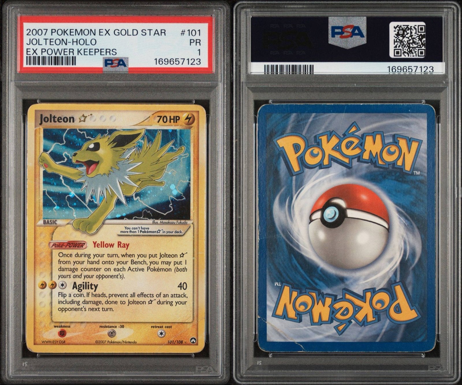 Jolteon-Holo EX Power Keepers Pokémon Kaart PSA 1, Ophalen of Verzenden, Gebruikt, Losse kaart, Foil